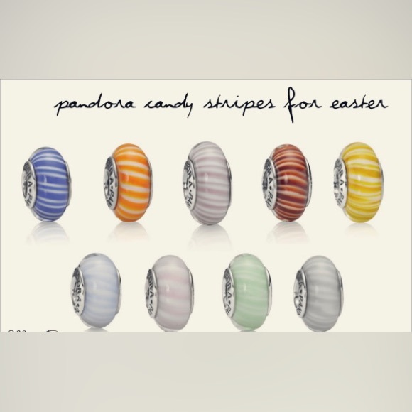 RETIRED Authentic Pandora Green Candy Stripe Murano Charm - Picture 11 of 11